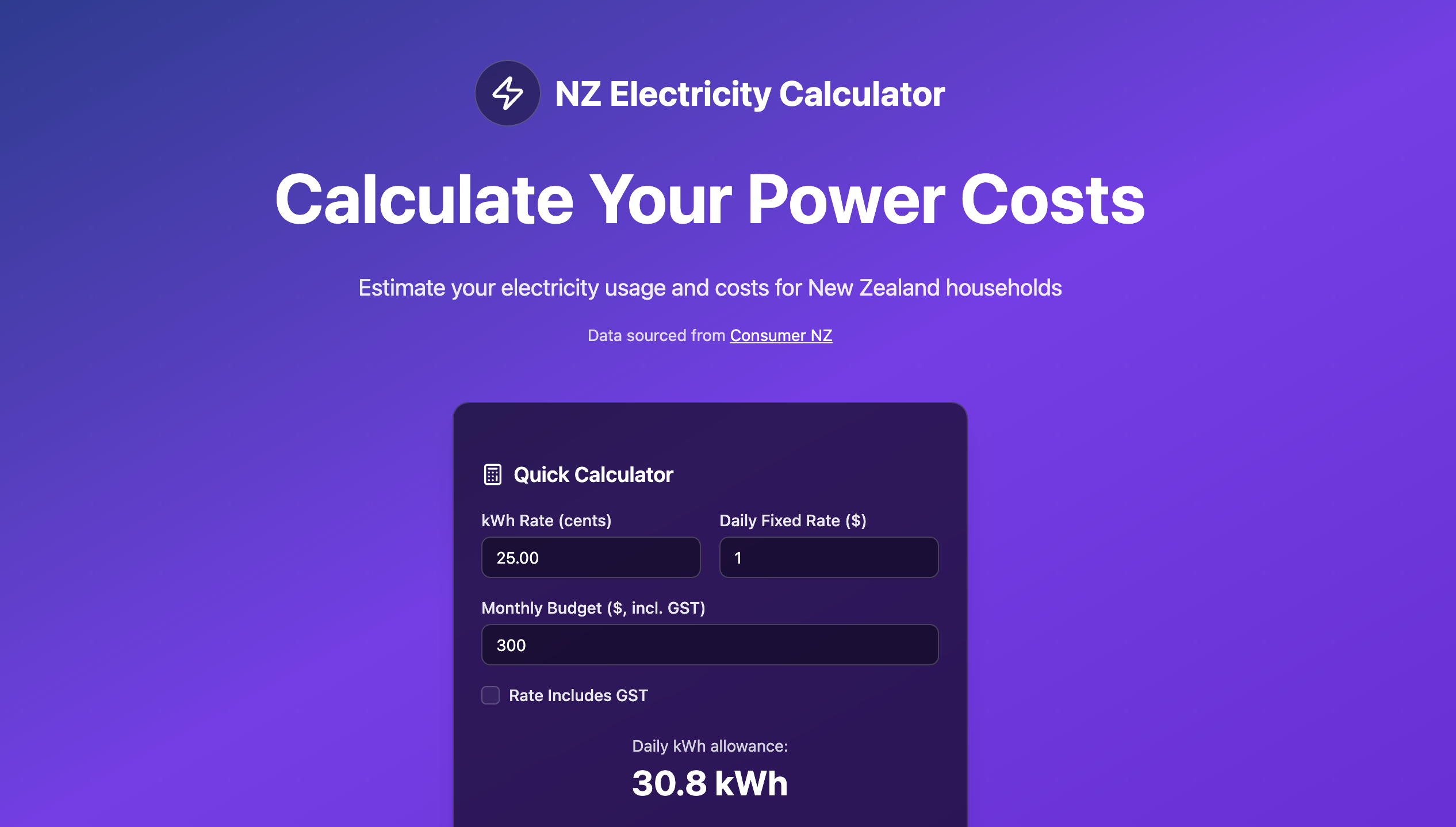 NZ Electricity Calculator